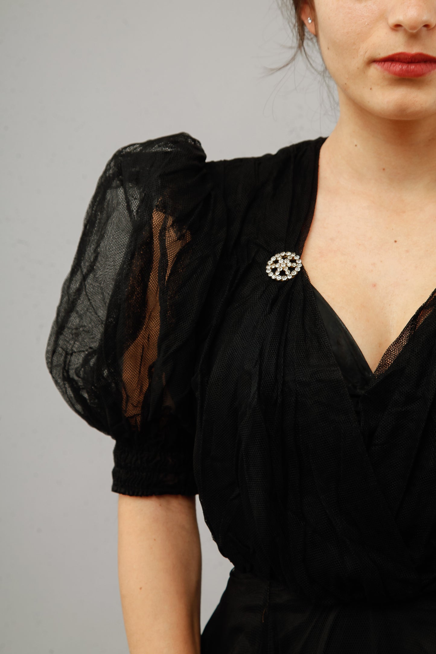 1940 Amazing Black Net Evening Gown