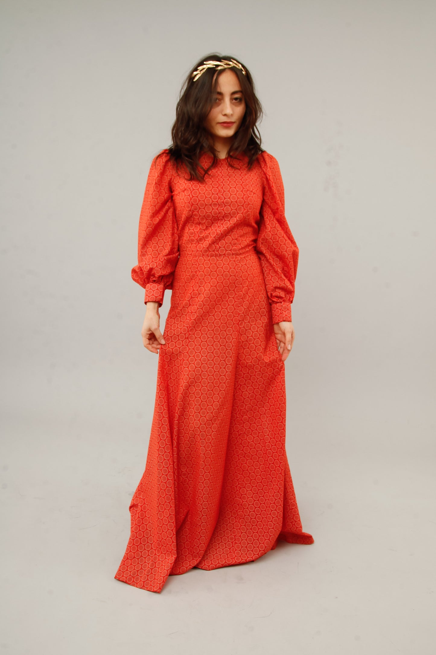 1970 Floral Cotton Prairie Red Maxi Dress