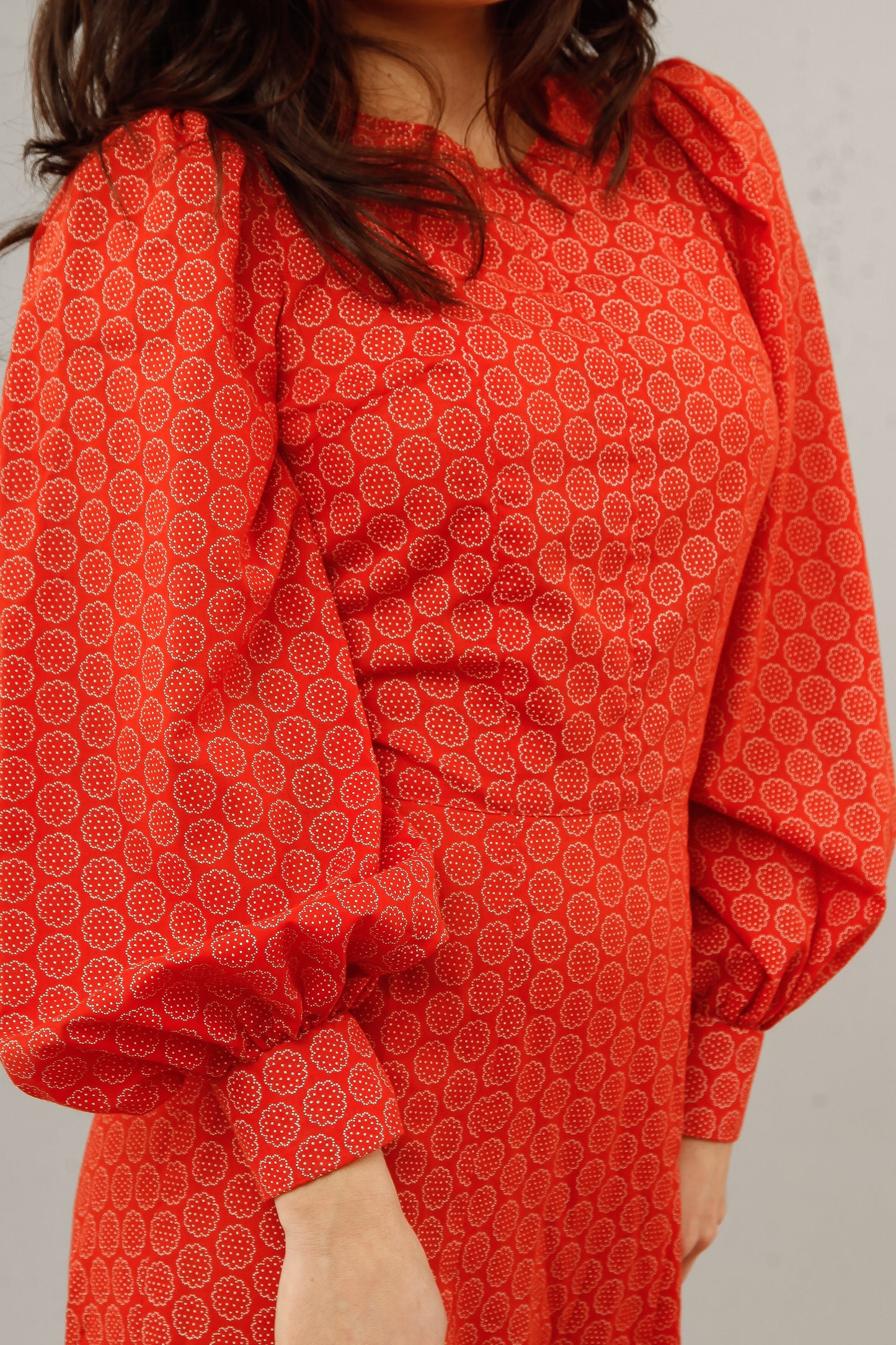 1970 Floral Cotton Prairie Red Maxi Dress