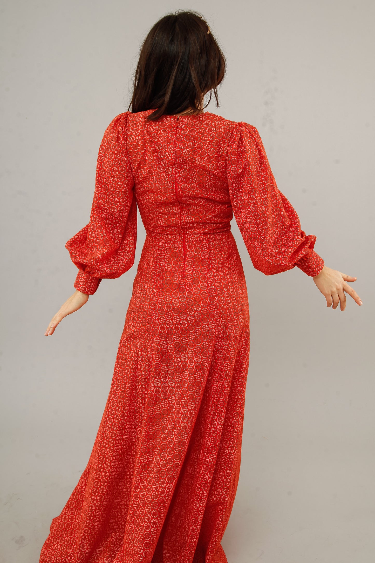 1970 Floral Cotton Prairie Red Maxi Dress