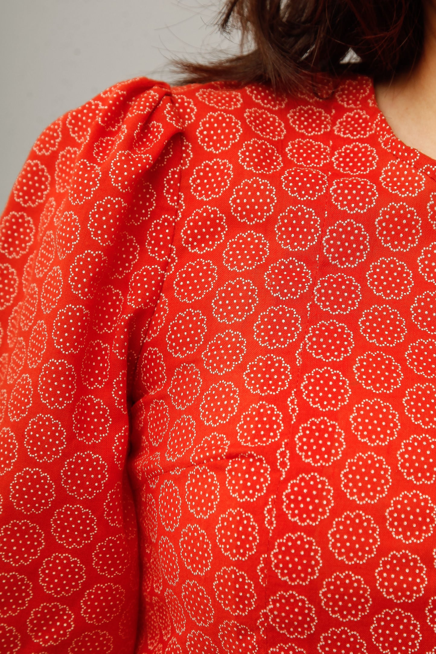 1970 Floral Cotton Prairie Red Maxi Dress