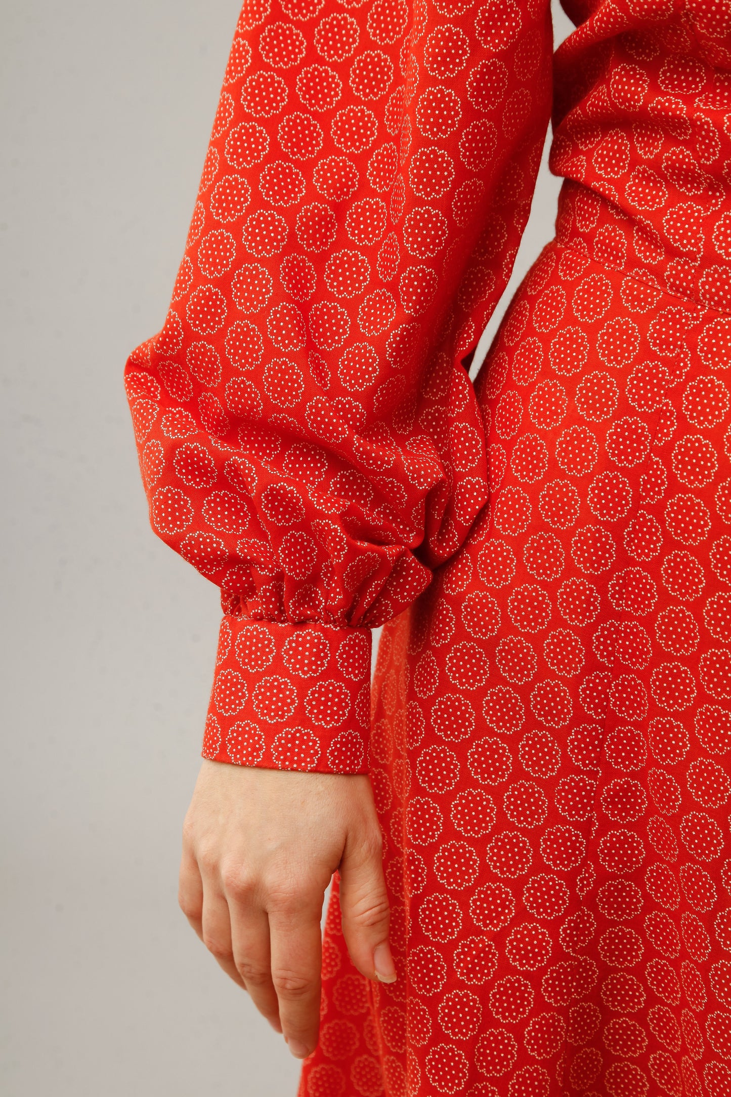 1970 Floral Cotton Prairie Red Maxi Dress