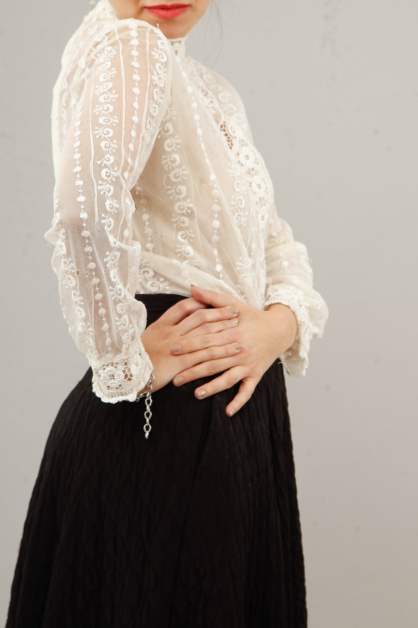 1950 Black  Silk Quilted Cirlcle Skirt