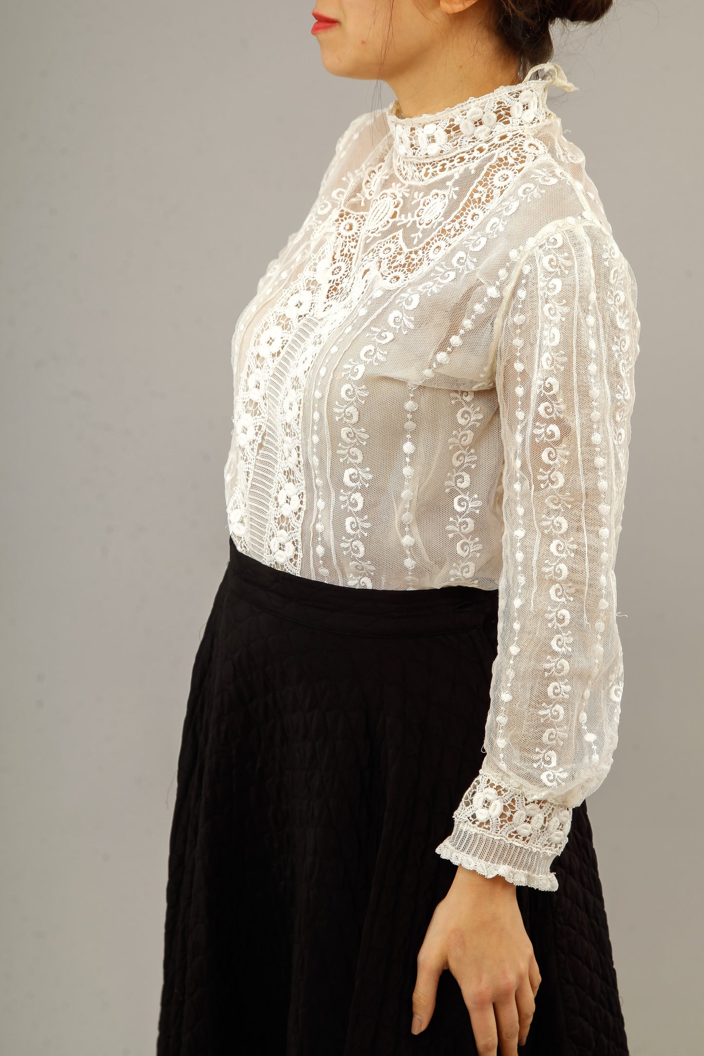 1950 Black  Silk Quilted Cirlcle Skirt