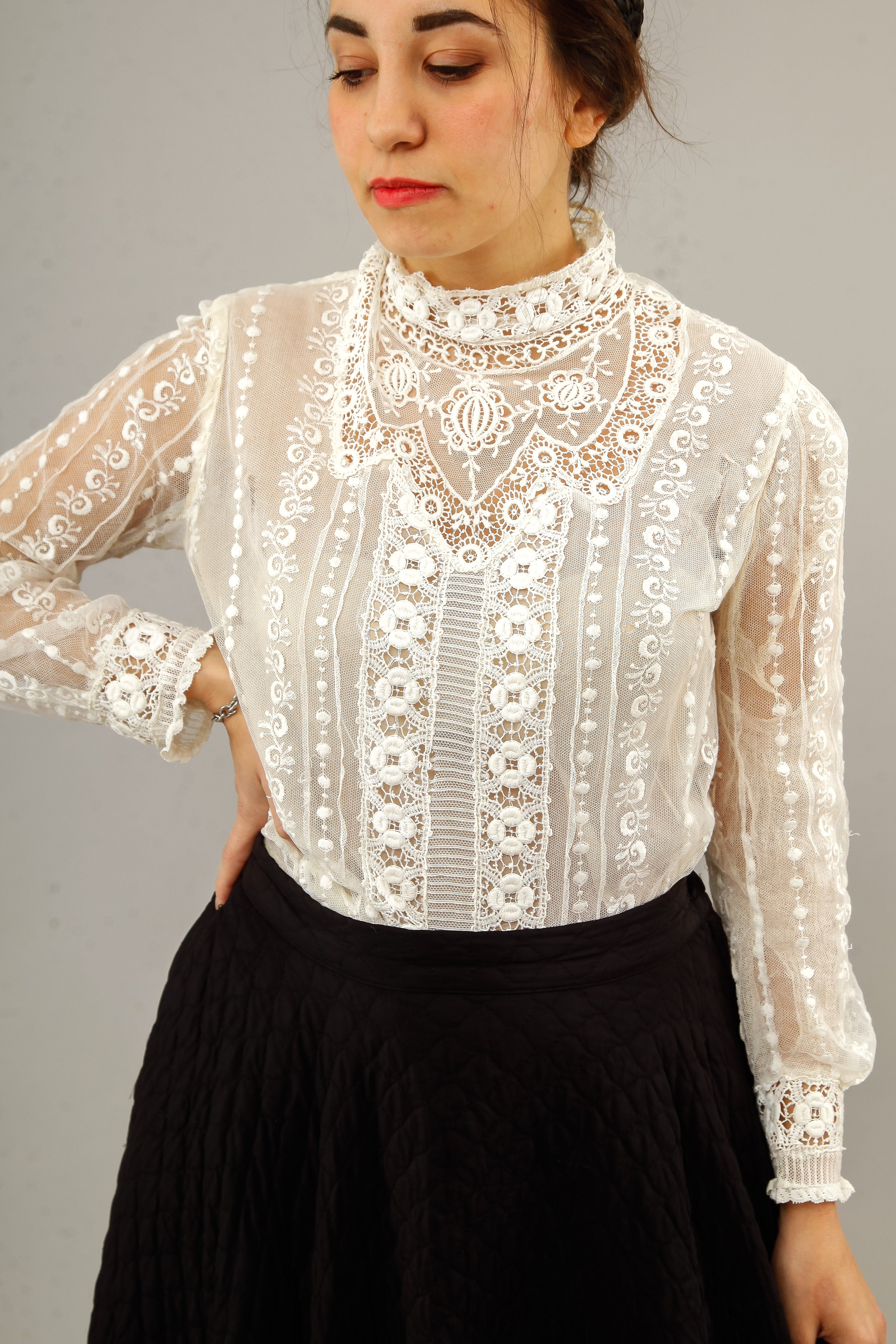 Victorian White Lace and Net Blouse