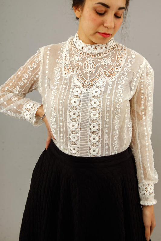 Victorian White Lace and Net Blouse
