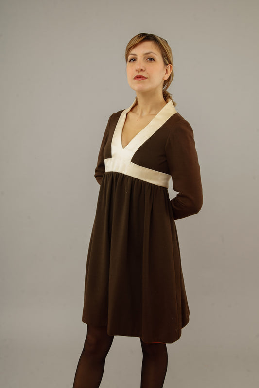 60s Brown Wool Mini Dress