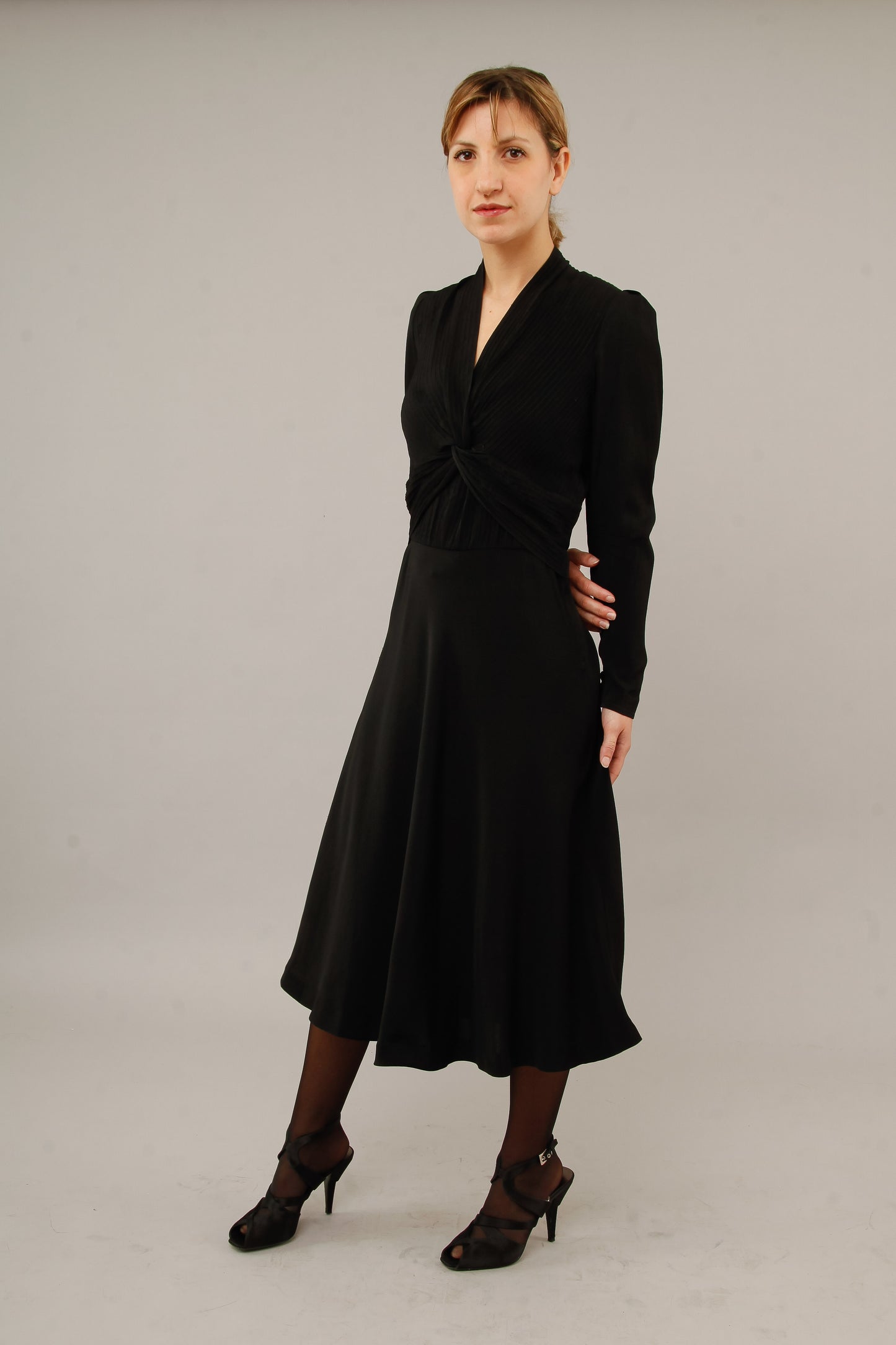 1940 Black Dress with Pintuck Details