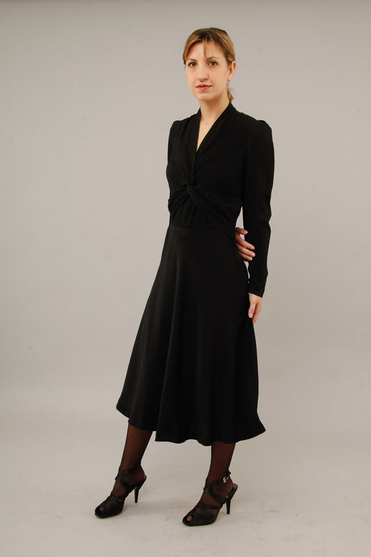 1940 Black Dress with Pintuck Details
