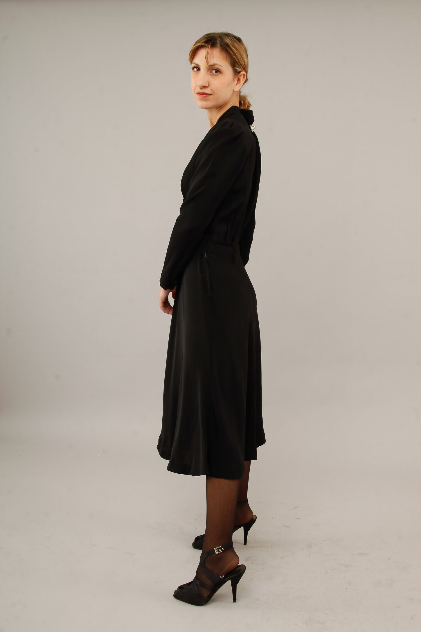 1940 Black Dress with Pintuck Details