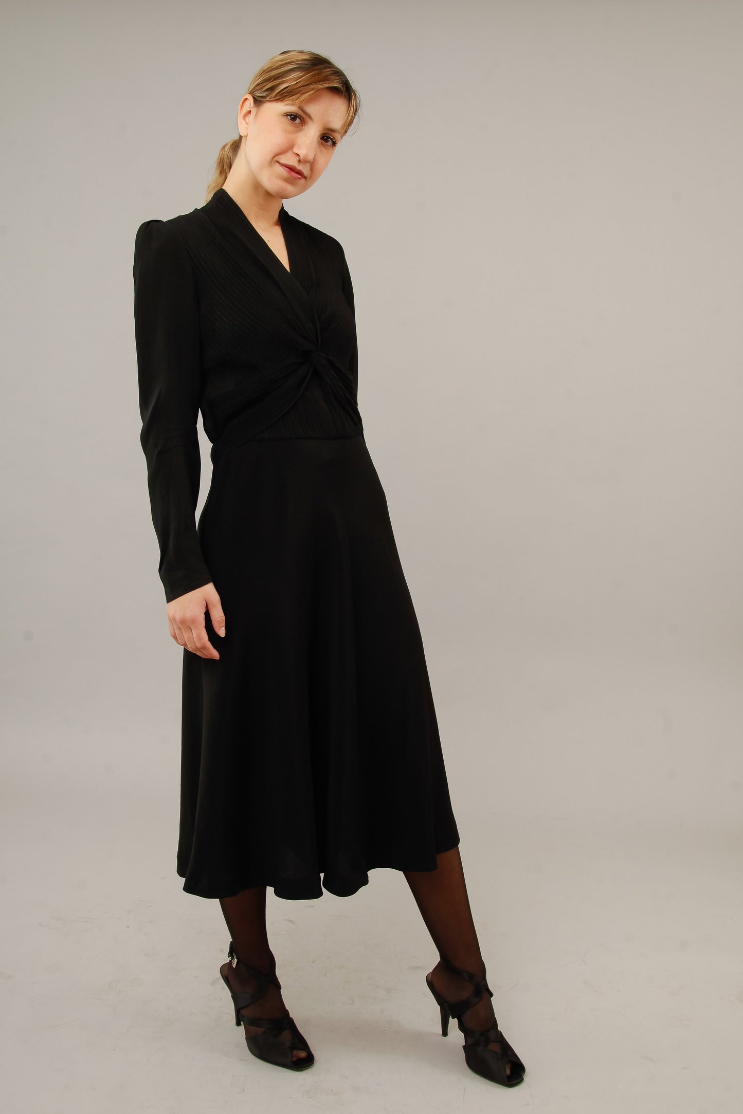 1940 Black Dress with Pintuck Details