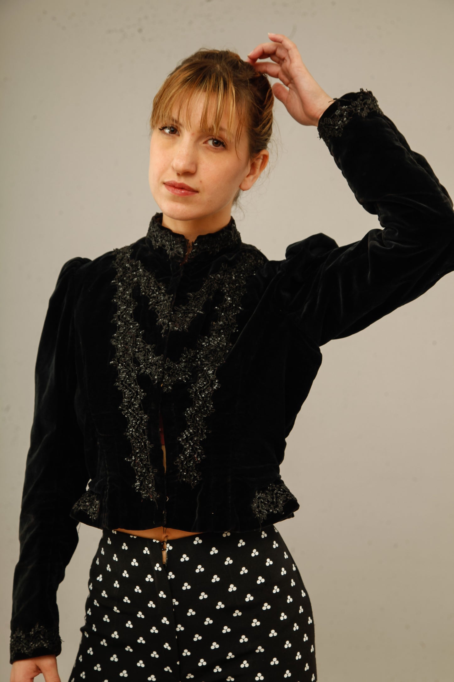 Antique Black Victorian Gothic Jacket with Sequins Details