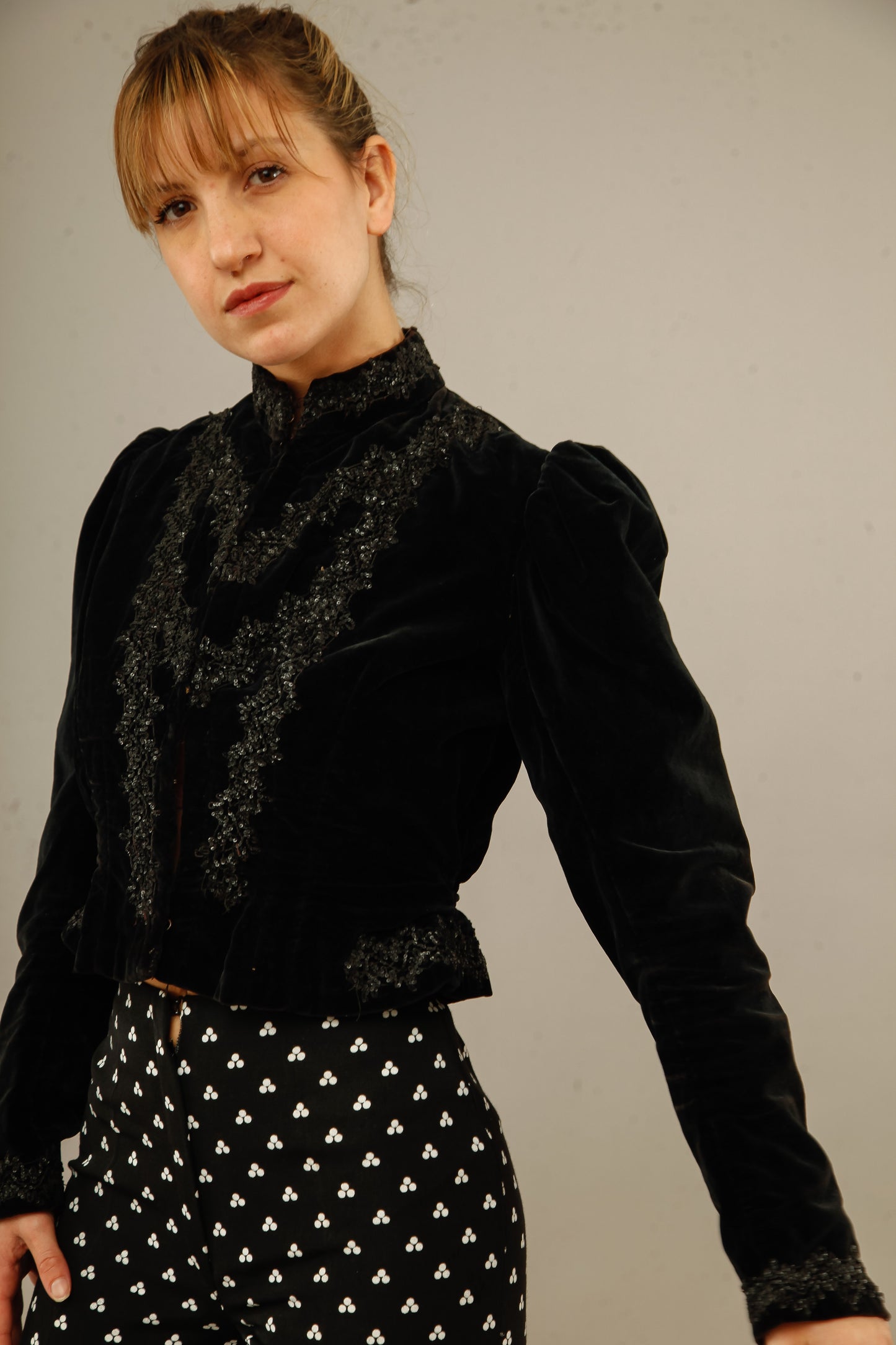 Antique Black Victorian Gothic Jacket with Sequins Details
