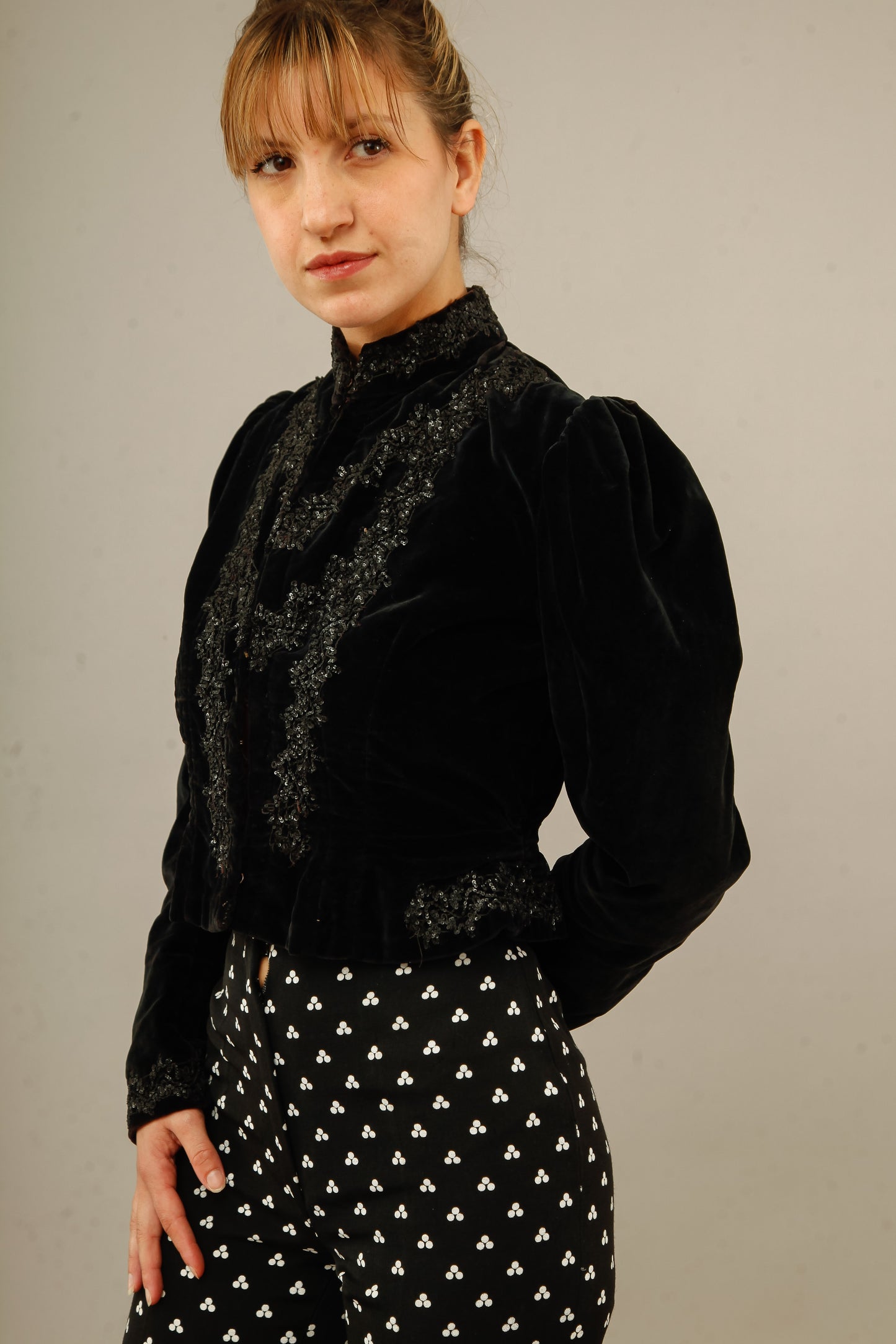 Antique Black Victorian Gothic Jacket with Sequins Details