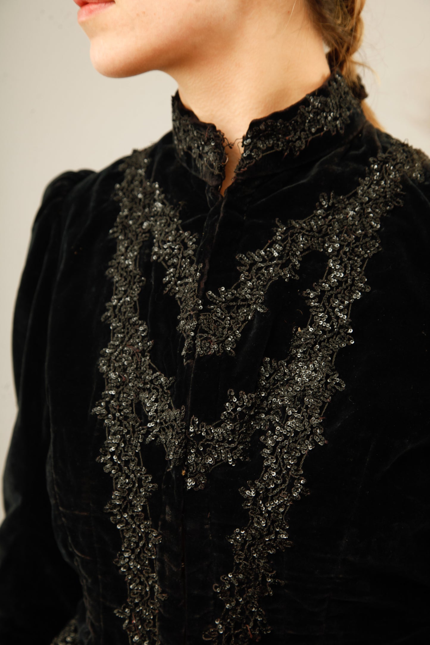 Antique Black Victorian Gothic Jacket with Sequins Details