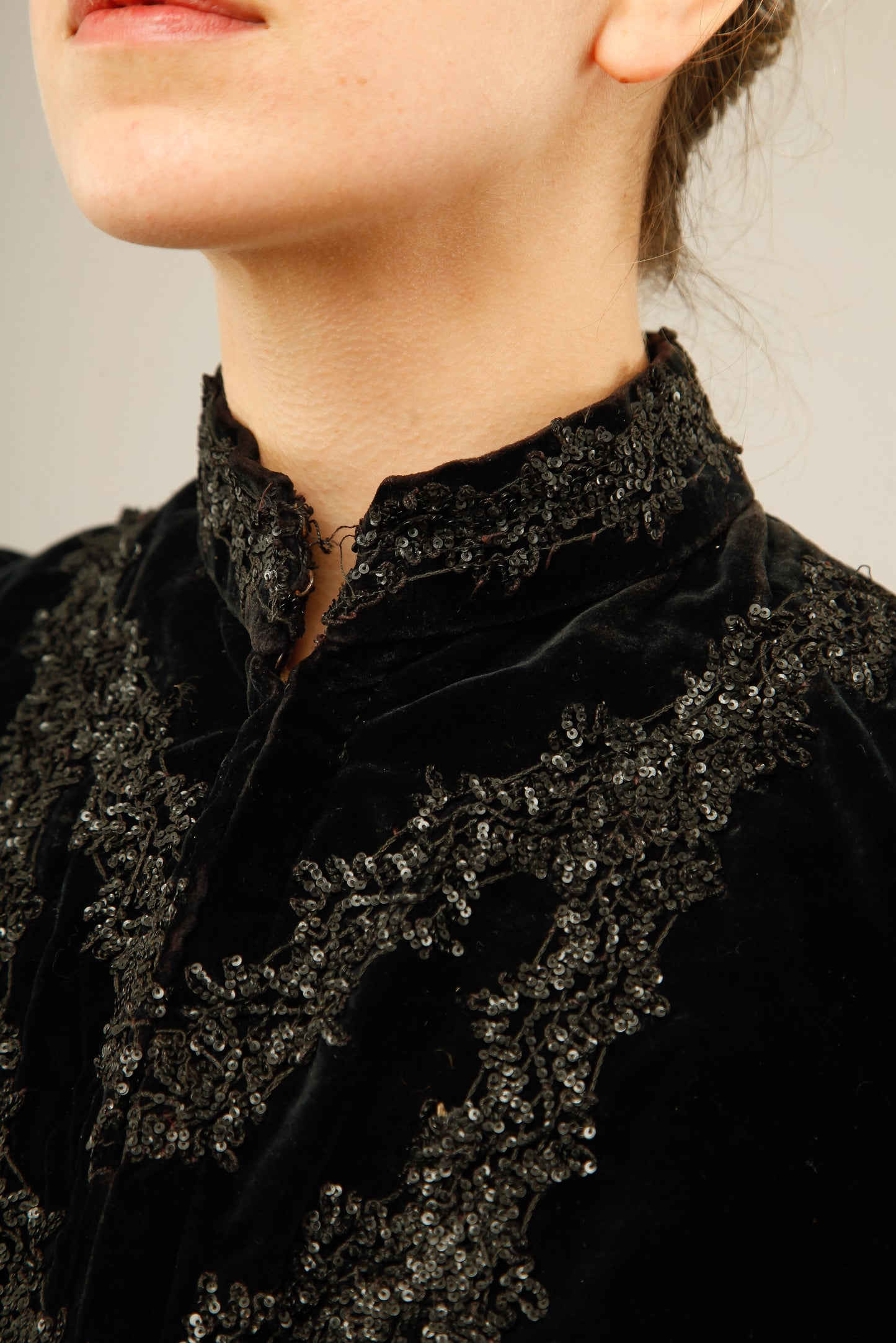 Antique Black Victorian Gothic Jacket with Sequins Details