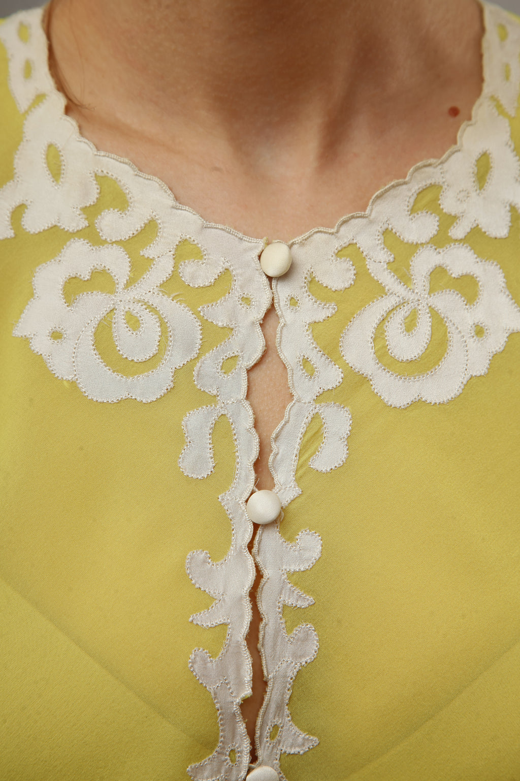 1970 Bright Yellow Nylon Caftan with Silk Details