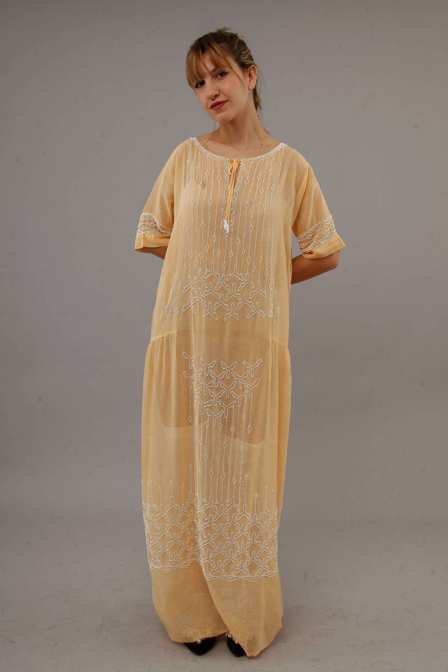 1920 Beaded Cotton Gauze Gown
