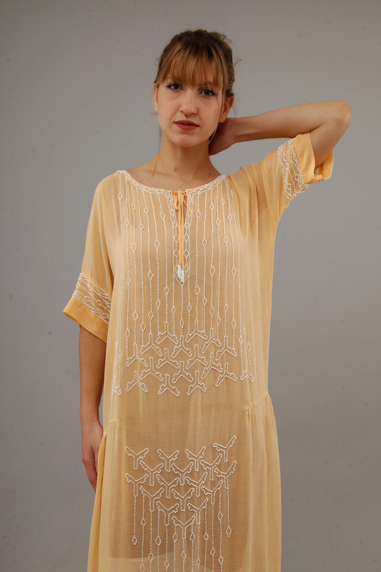 1920 Beaded Cotton Gauze Gown