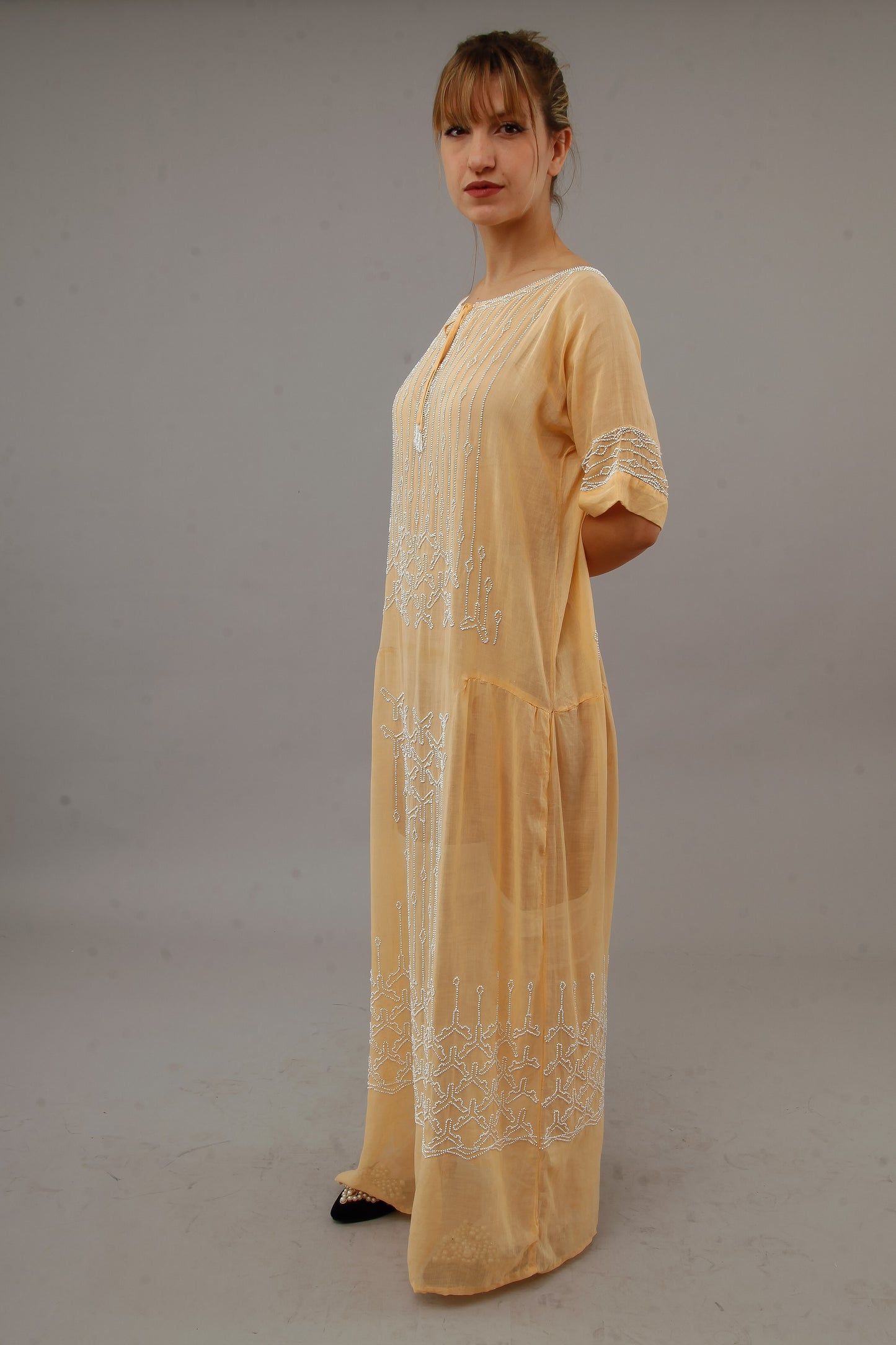 1920 Beaded Cotton Gauze Gown