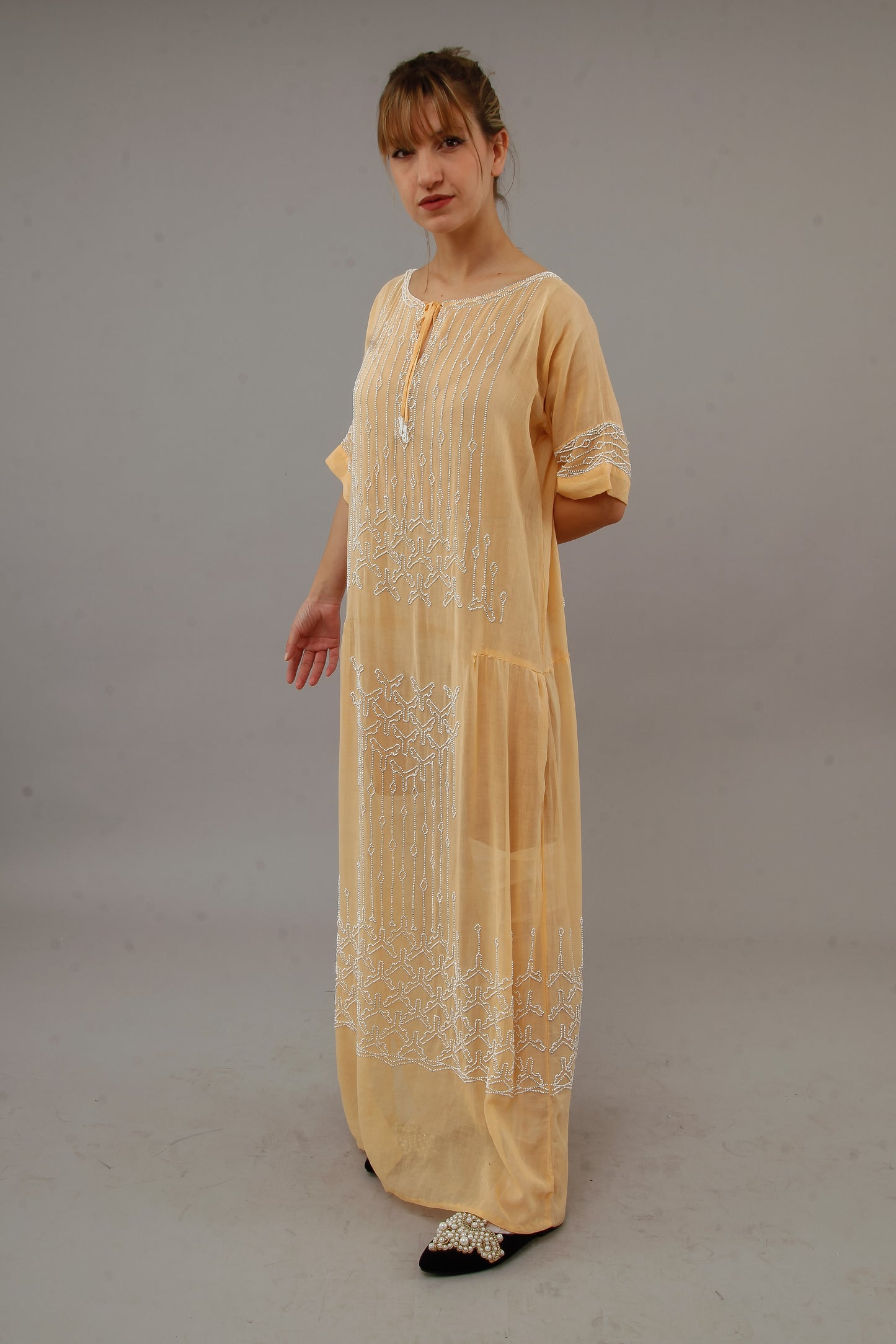 1920 Beaded Cotton Gauze Gown