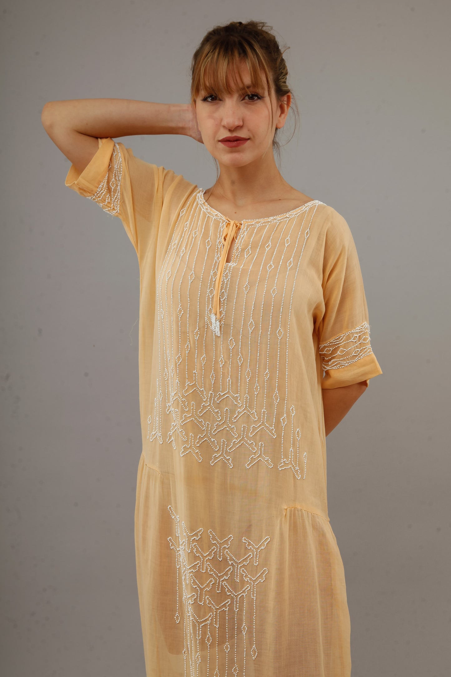 1920 Beaded Cotton Gauze Gown