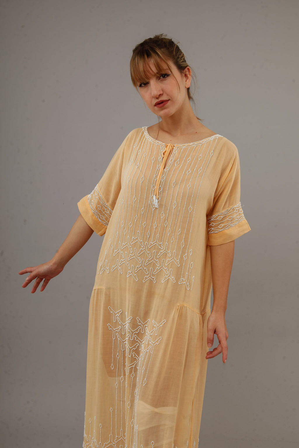 1920 Beaded Cotton Gauze Gown
