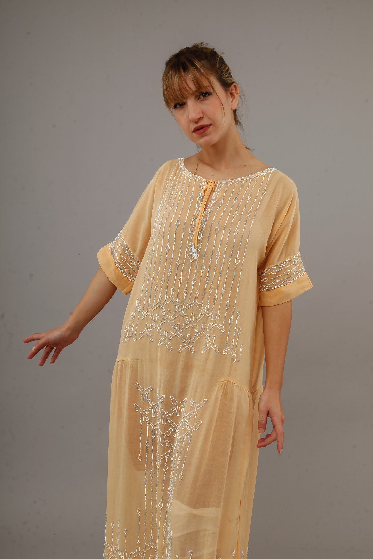1920 Beaded Cotton Gauze Gown