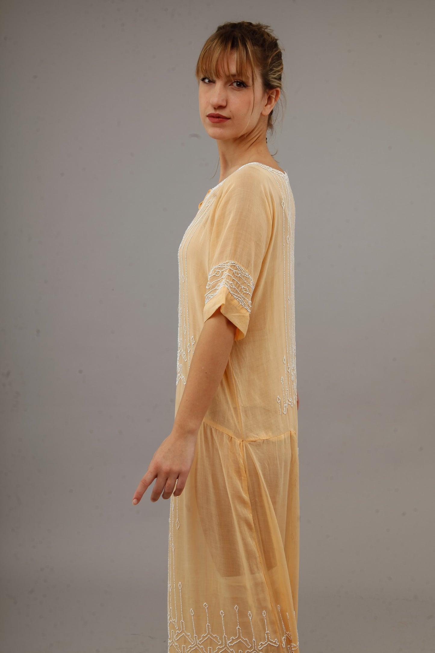 1920 Beaded Cotton Gauze Gown