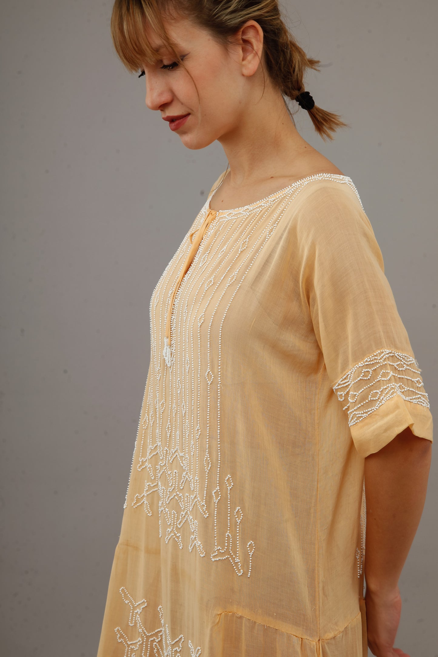 1920 Beaded Cotton Gauze Gown