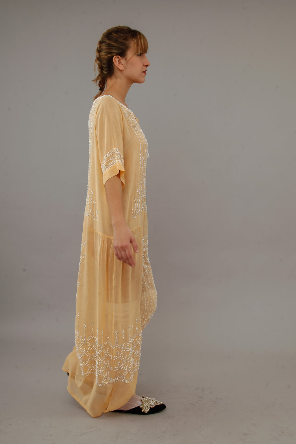 1920 Beaded Cotton Gauze Gown