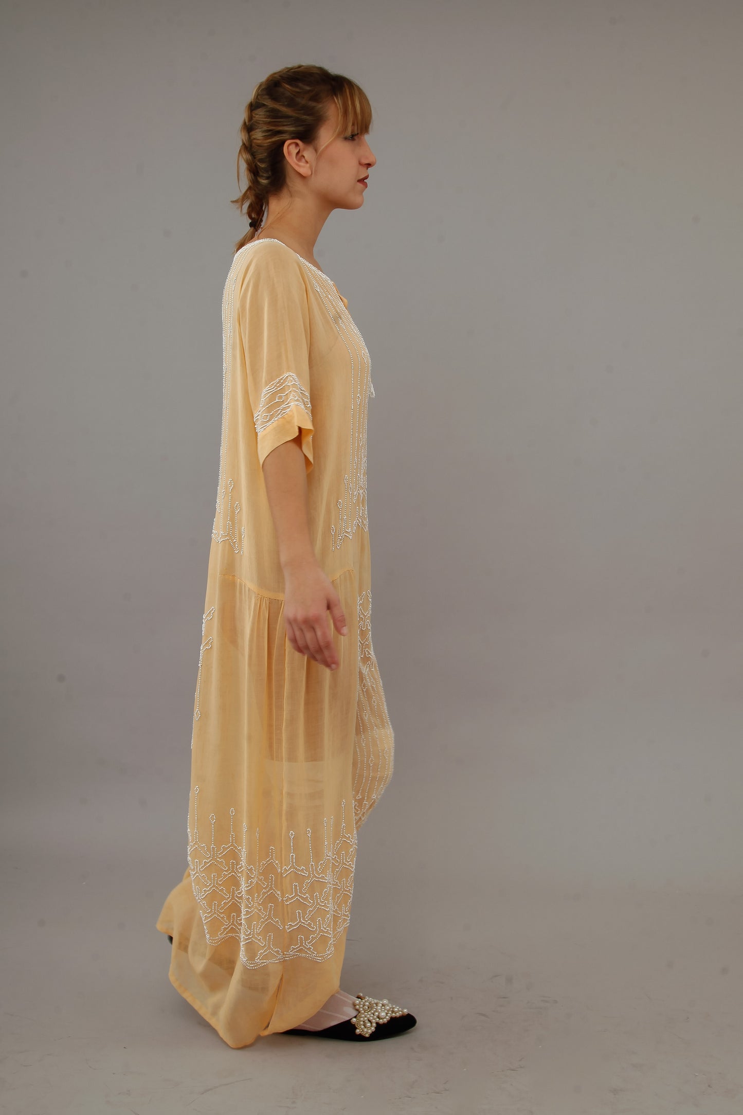 1920 Beaded Cotton Gauze Gown