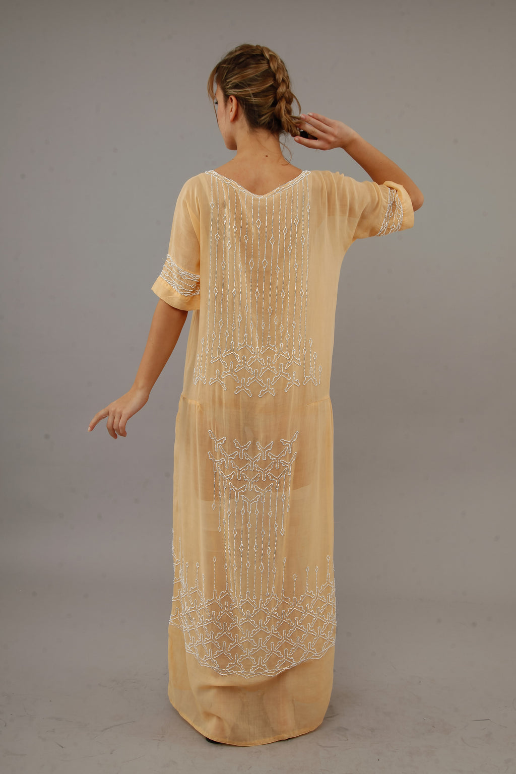 1920 Beaded Cotton Gauze Gown