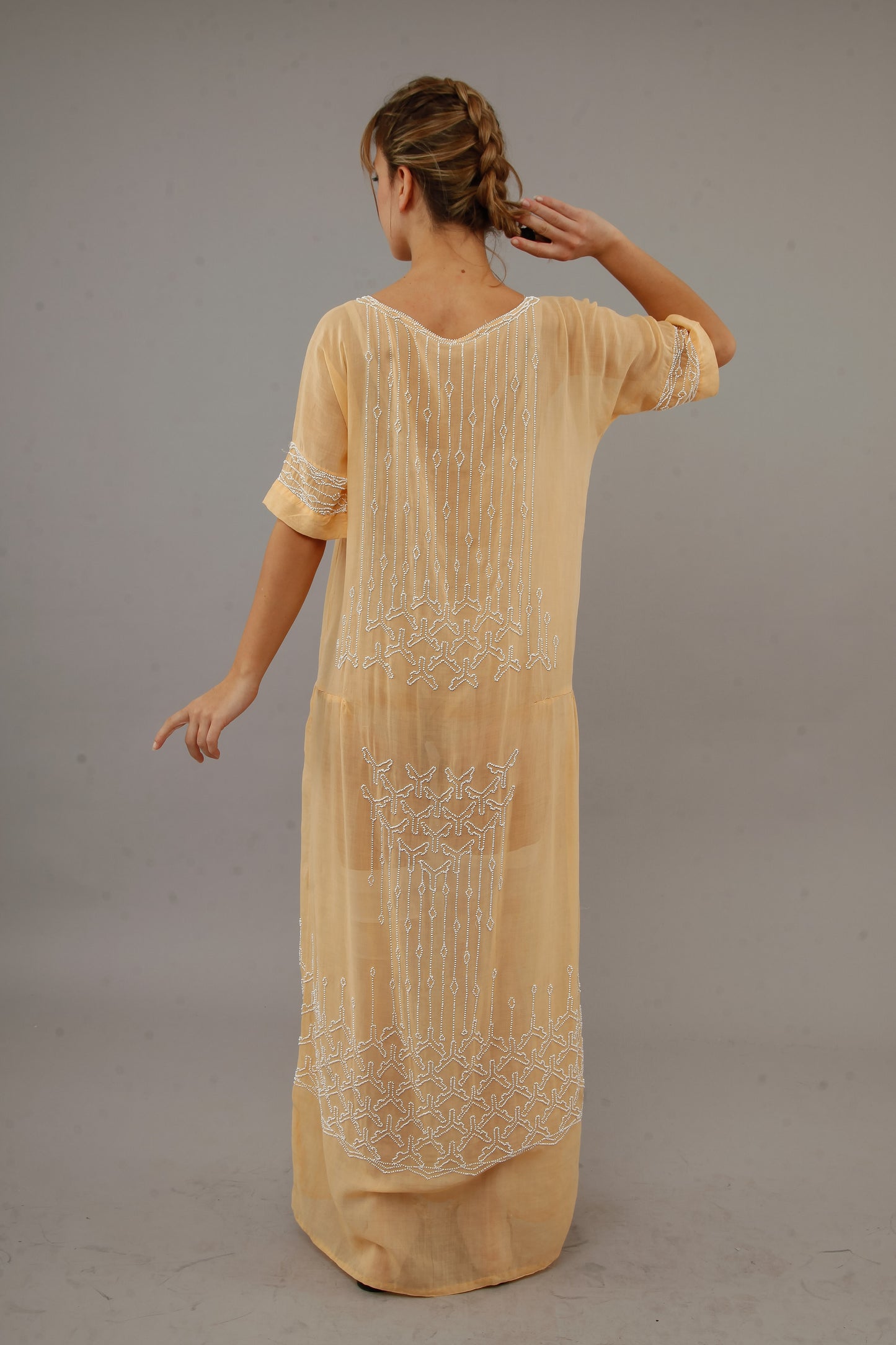 1920 Beaded Cotton Gauze Gown
