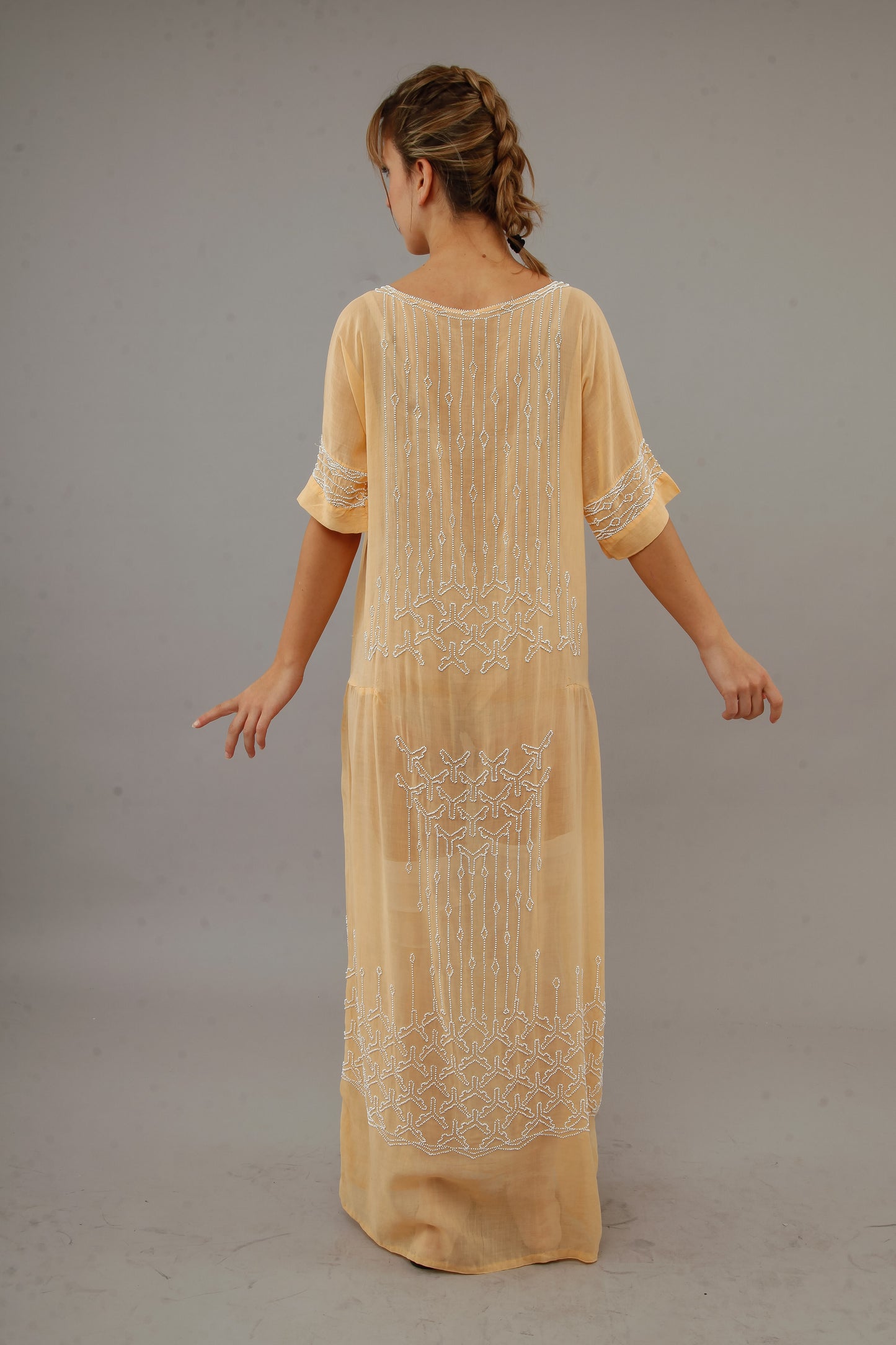 1920 Beaded Cotton Gauze Gown