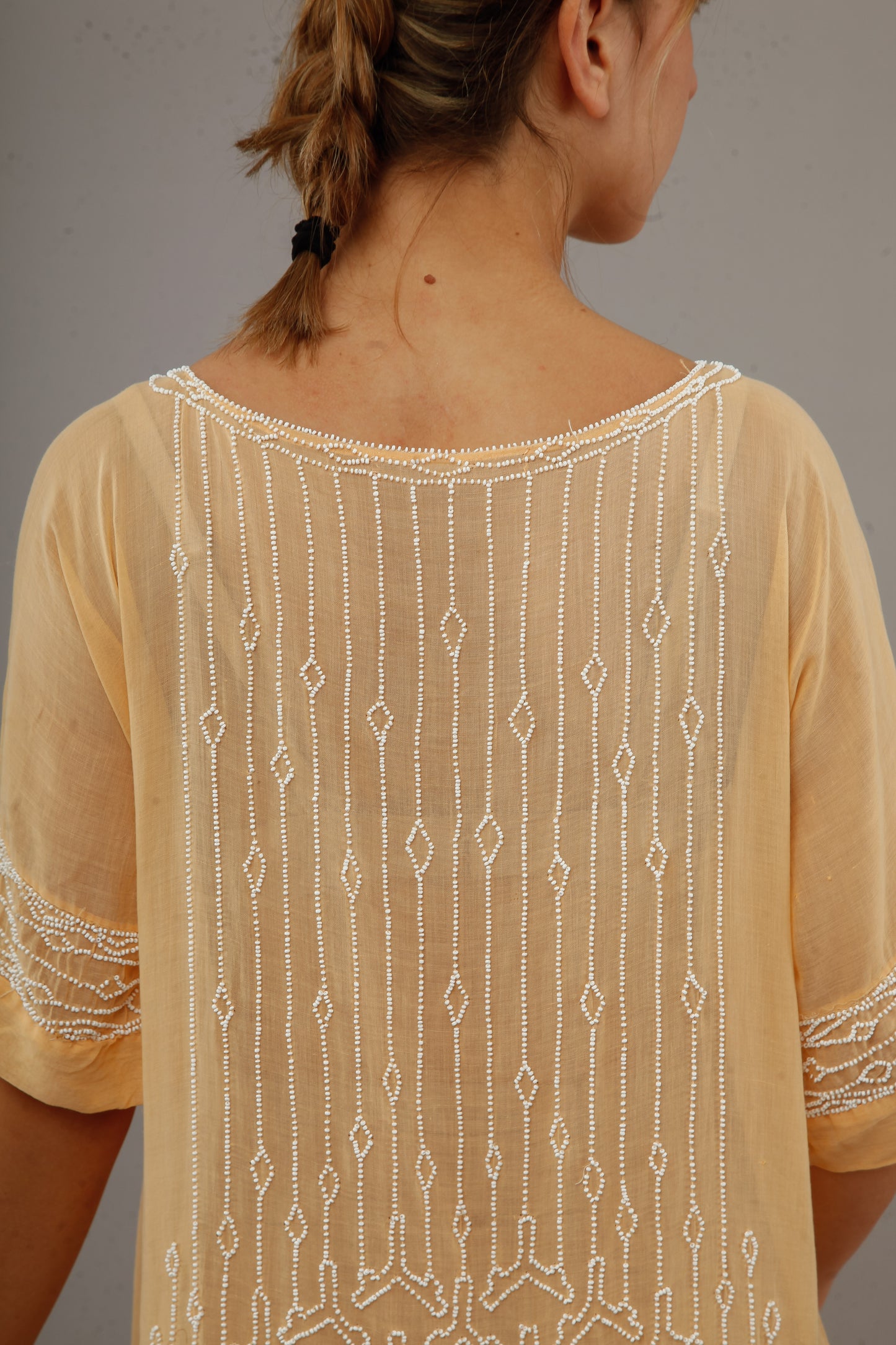 1920 Beaded Cotton Gauze Gown