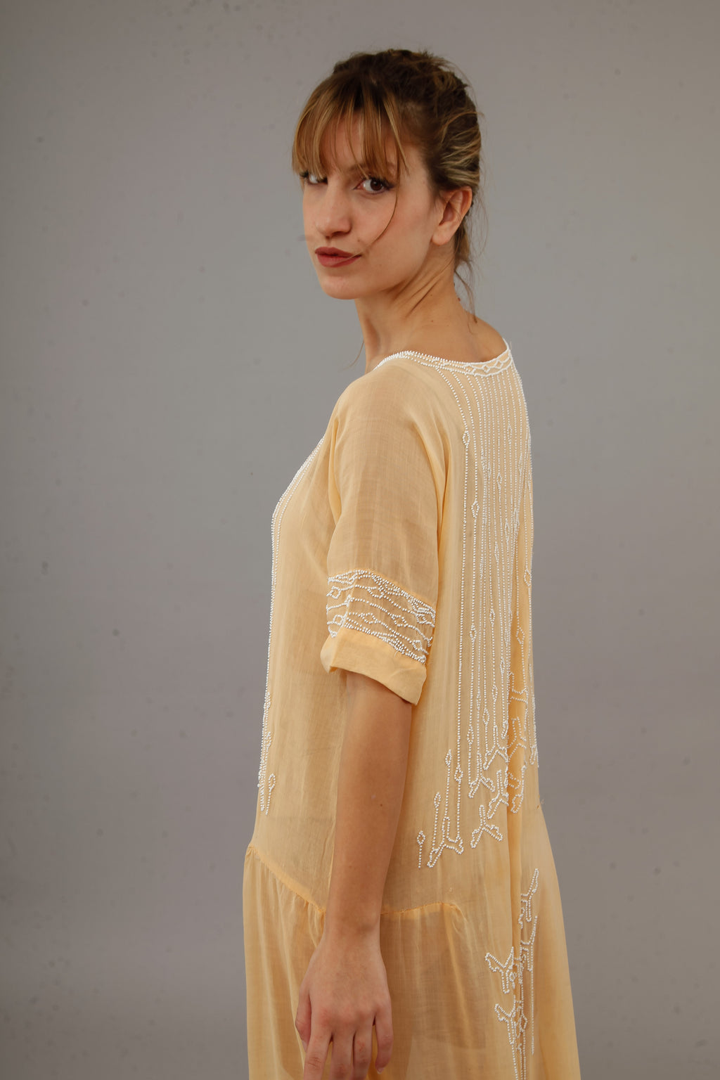 1920 Beaded Cotton Gauze Gown
