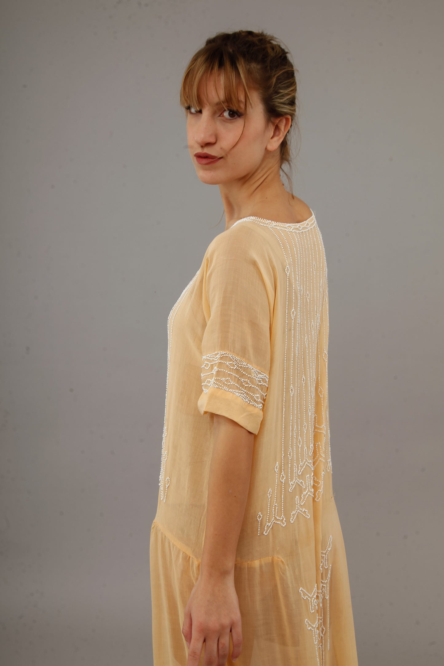 1920 Beaded Cotton Gauze Gown