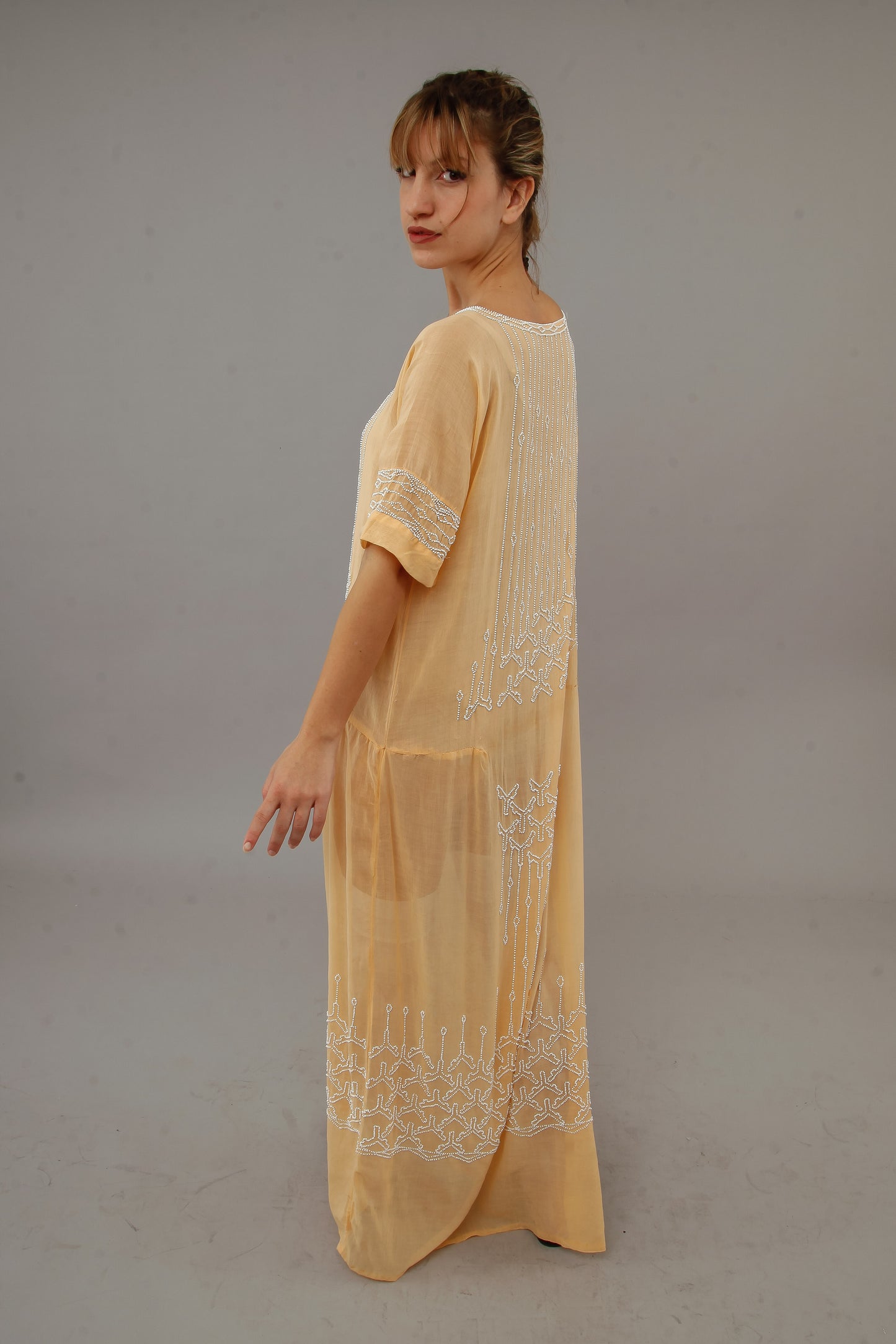 1920 Beaded Cotton Gauze Gown