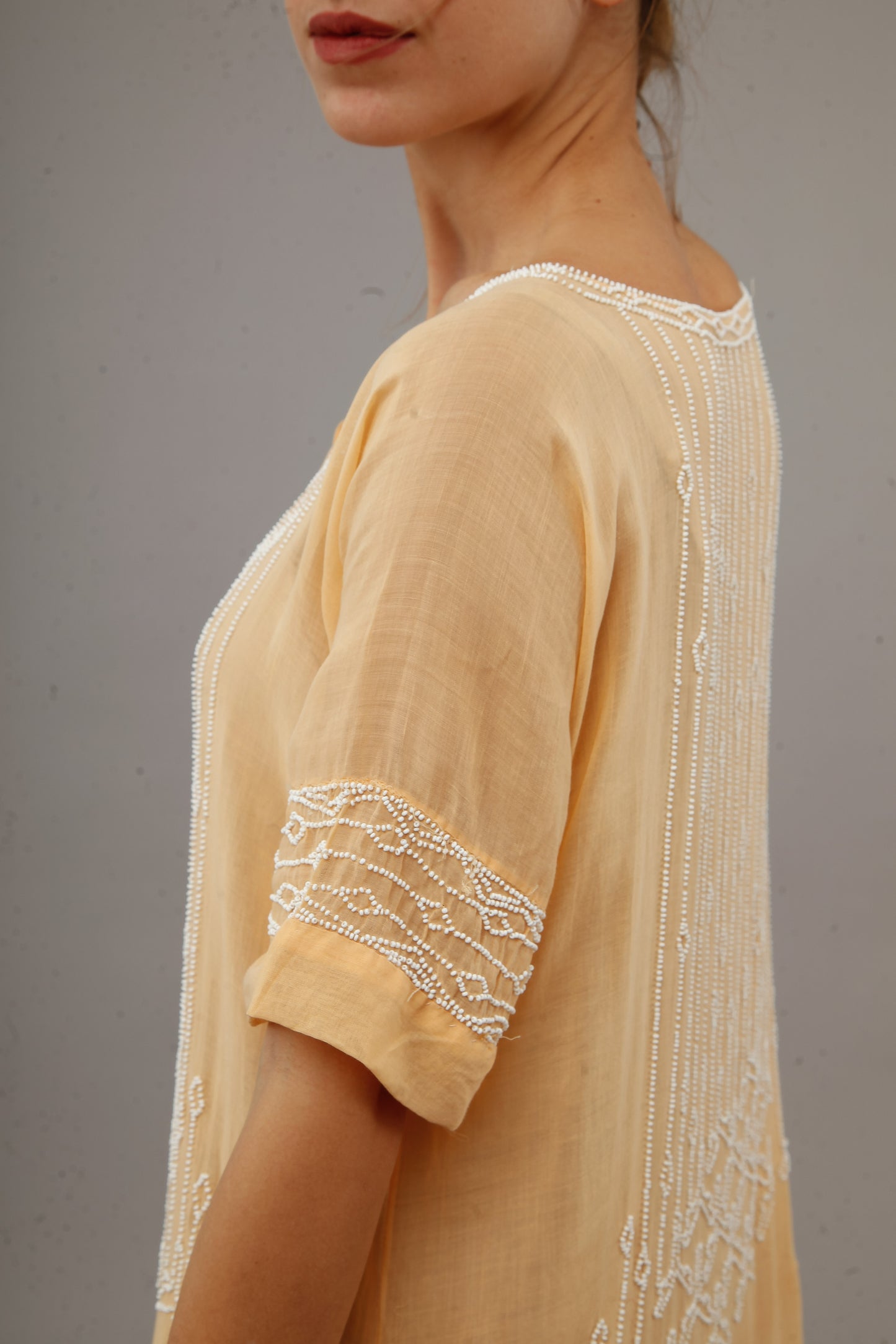 1920 Beaded Cotton Gauze Gown