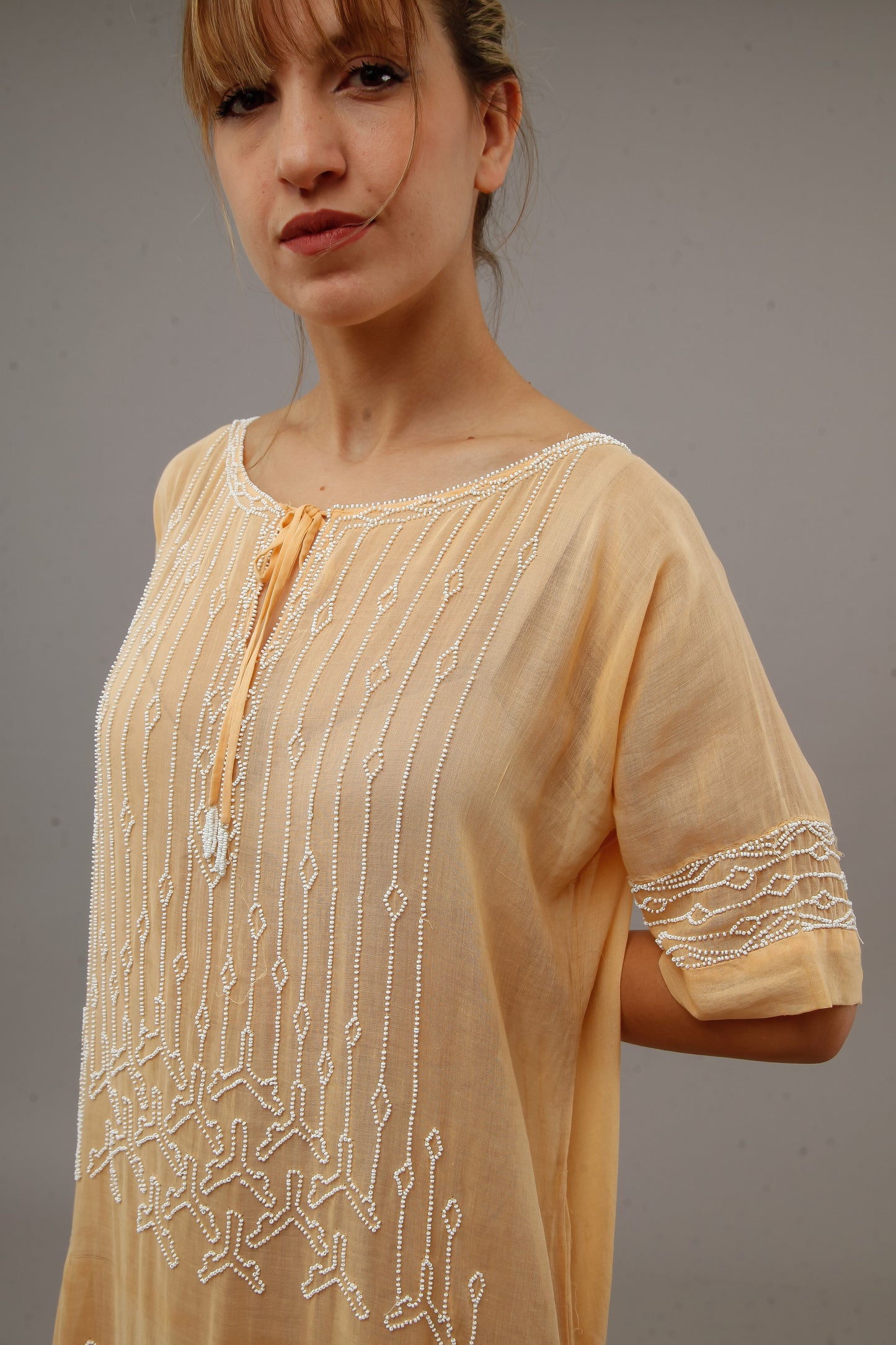 1920 Beaded Cotton Gauze Gown