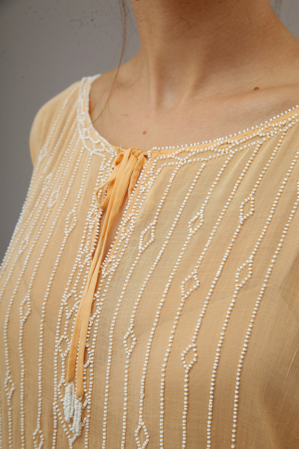 1920 Beaded Cotton Gauze Gown