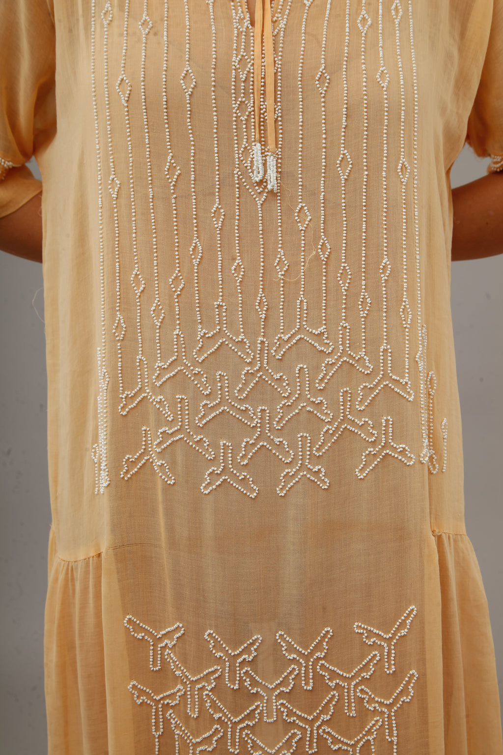 1920 Beaded Cotton Gauze Gown