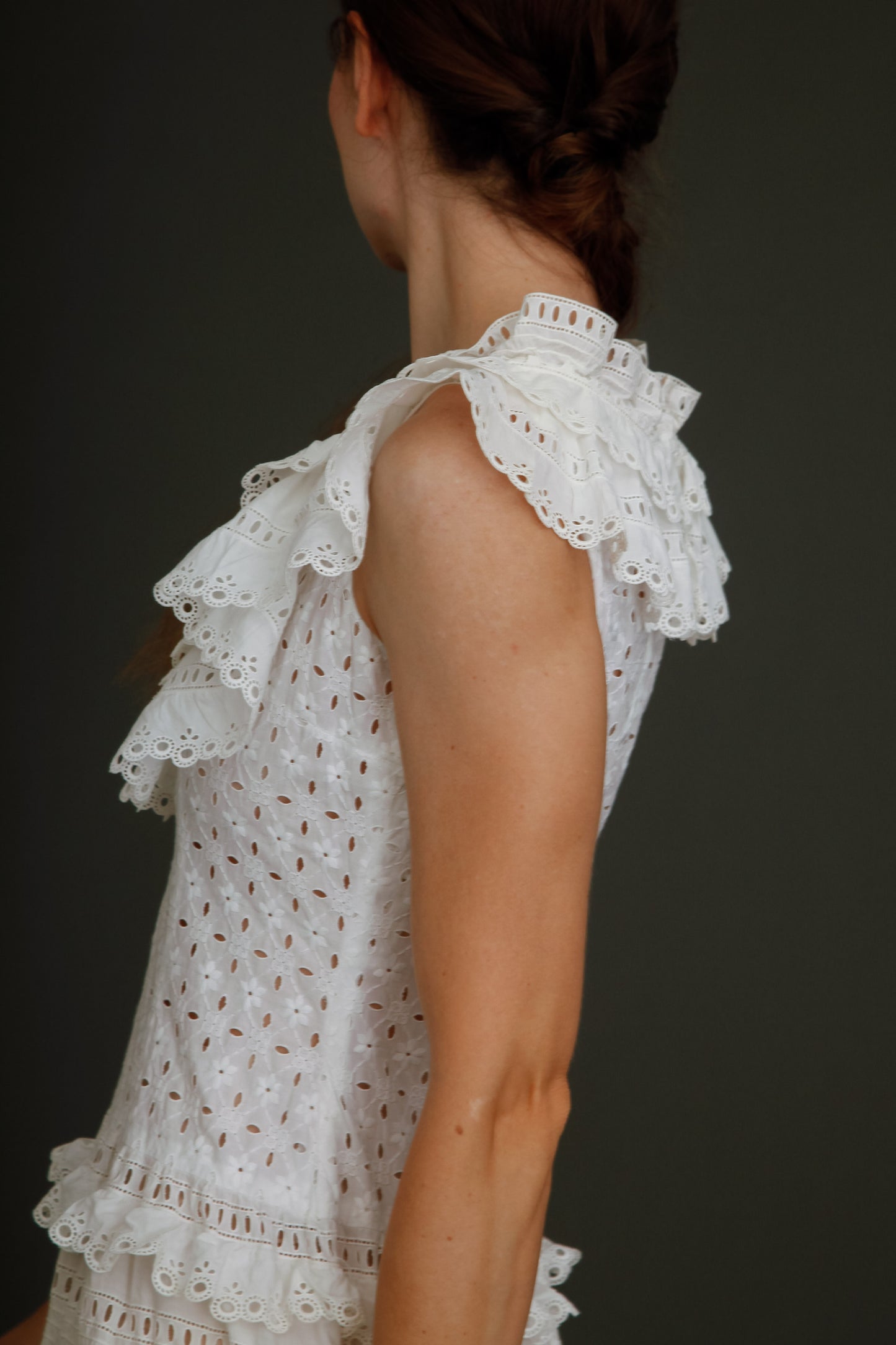 1970 Broderie Anglais White Ruffles Maxi Dress