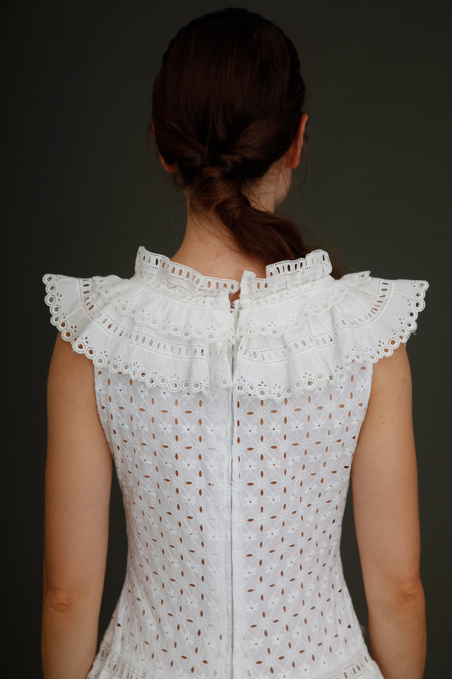 1970 Broderie Anglais White Ruffles Maxi Dress