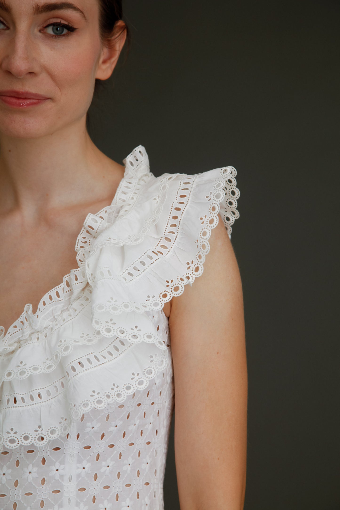 1970 Broderie Anglais White Ruffles Maxi Dress