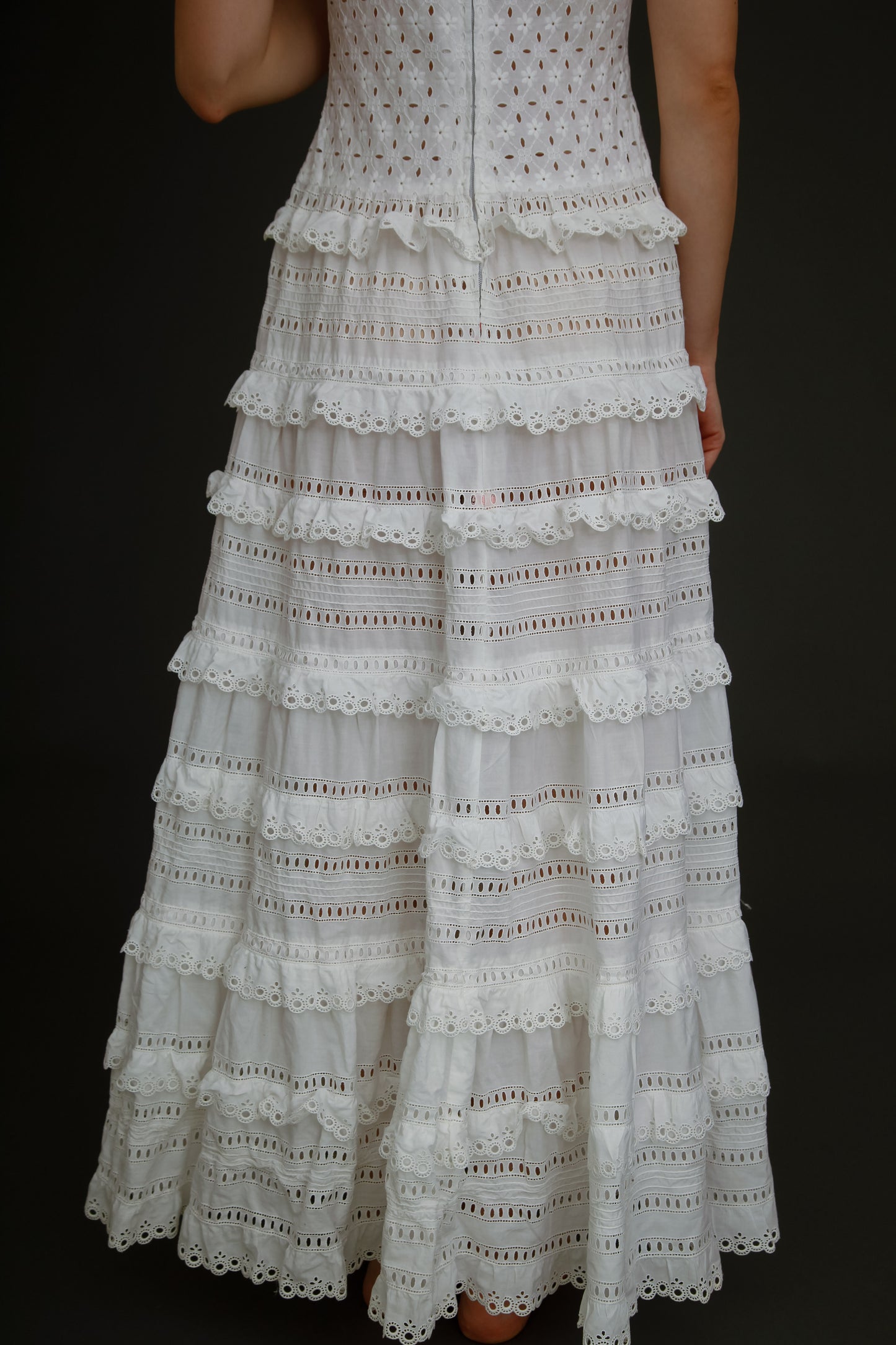 1970 Broderie Anglais White Ruffles Maxi Dress