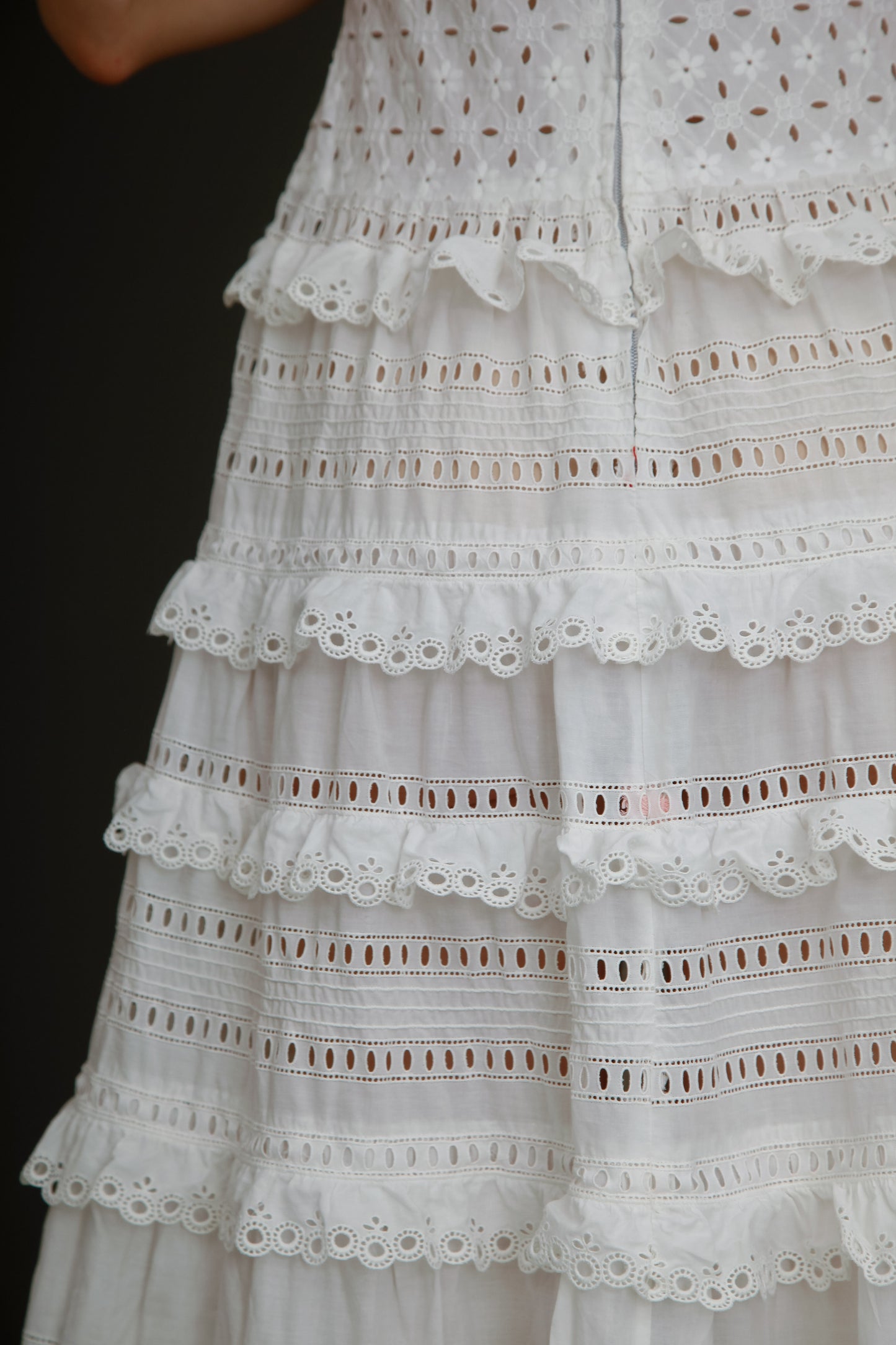 1970 Broderie Anglais White Ruffles Maxi Dress