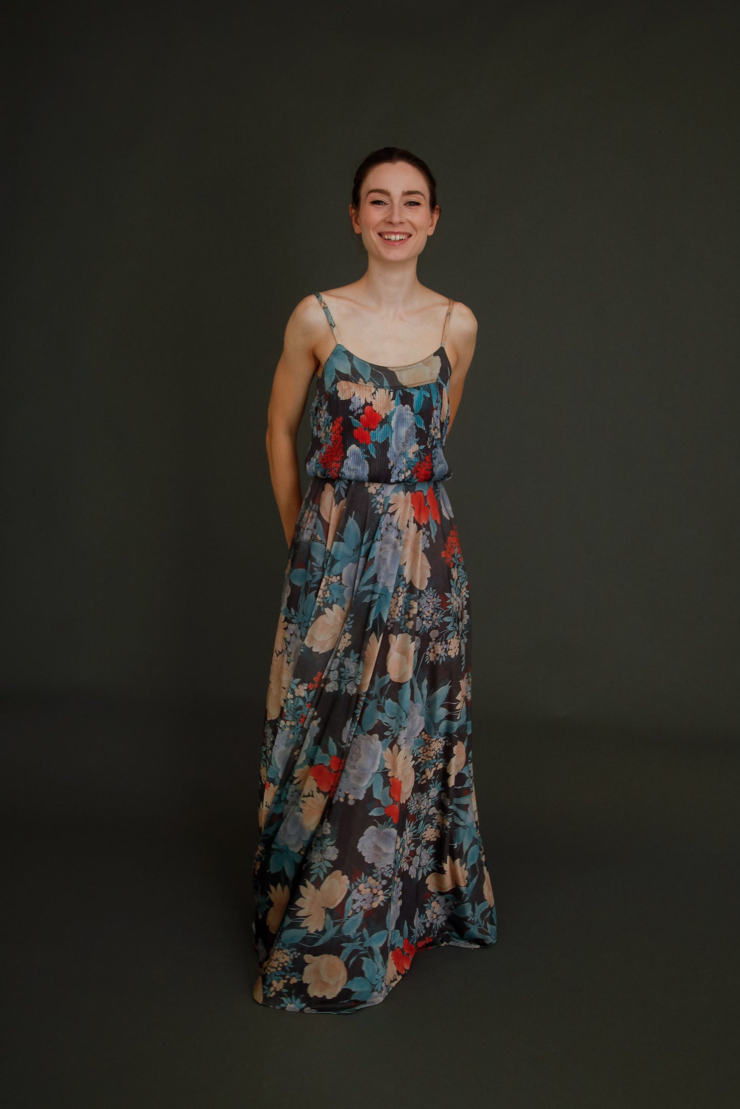 1970 Floral Jersey Shubette of London Long Gown