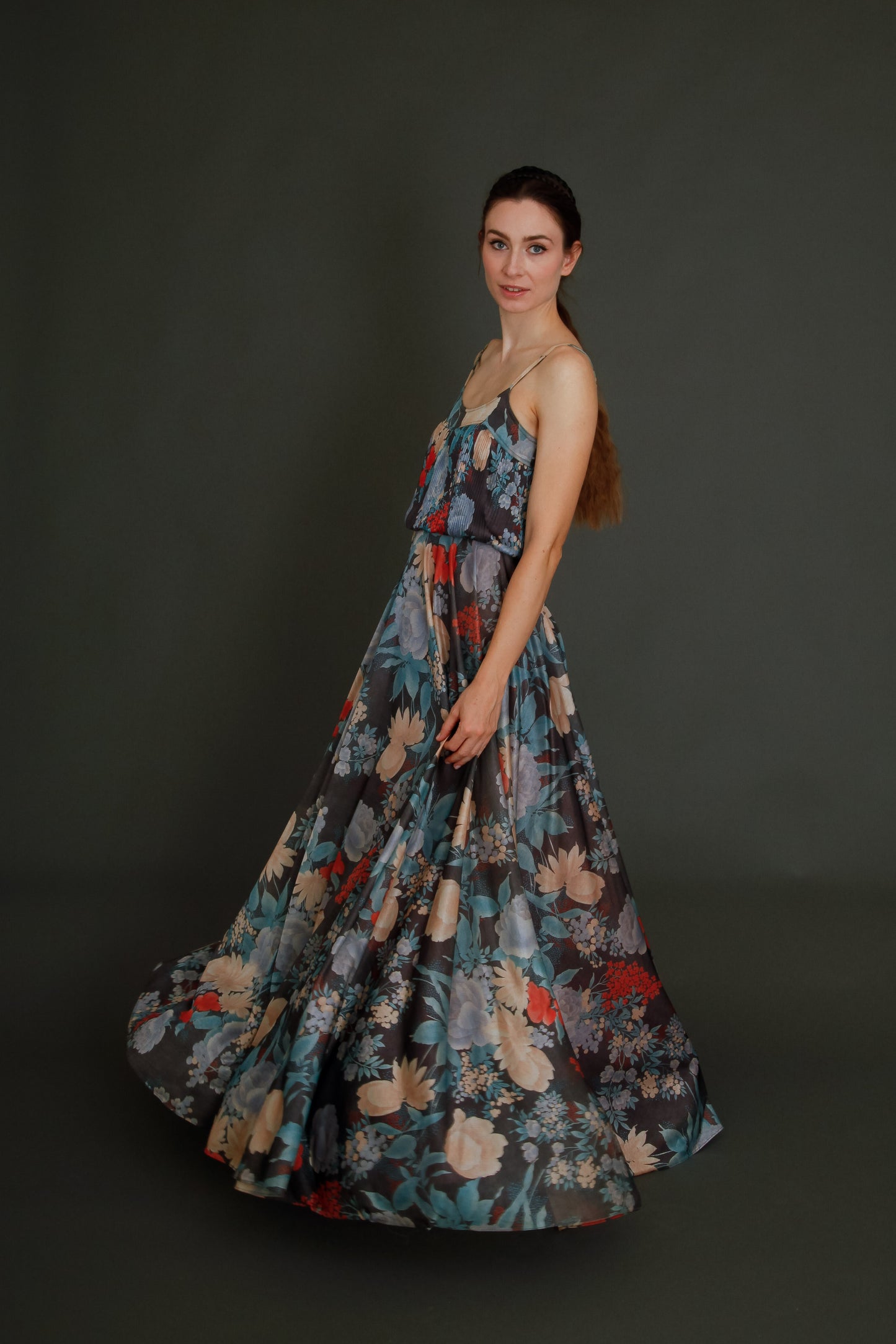 1970 Floral Jersey Shubette of London Long Gown